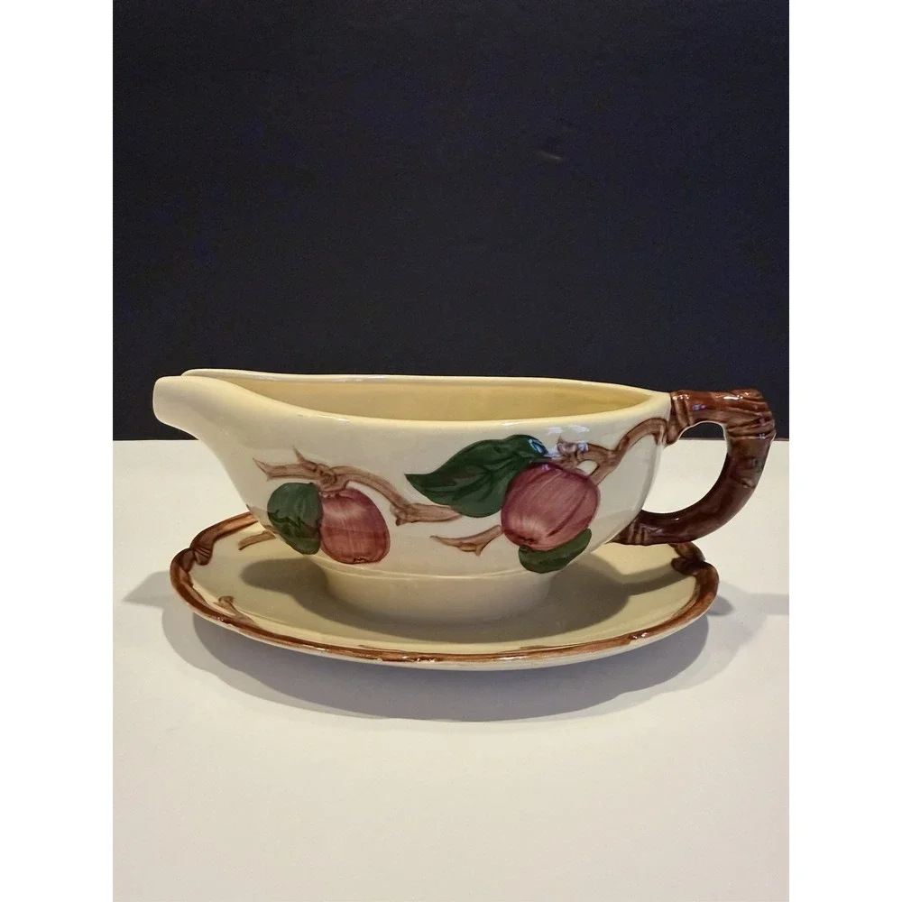 Franciscan Apple Gravy Boat With Underplate Hand Decorated USA Vintage
